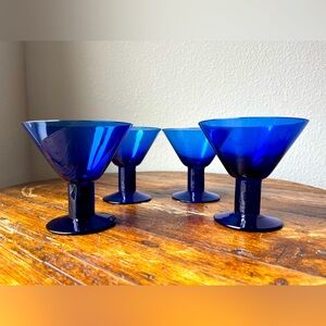 Vintage Cobalt Blue Martini Glasses Set of 4